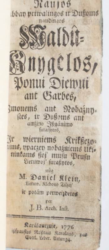 1776 m. išleistos Danieliaus Kleino „Maldų knygelės“ antraštinis puslapis
