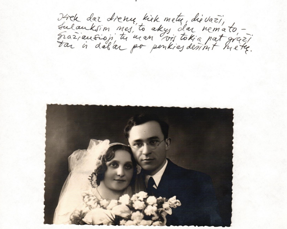 B. Brazdžionio rankraštis. Nuotraukoje – Aldona ir Bernardas Brazdžioniai Kaune 1934 m. sausio 10 d.