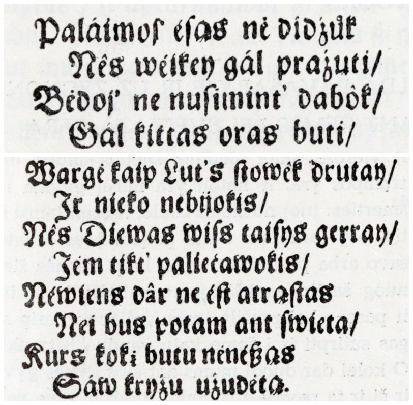 D. Kleino giesmės „Palaimoj esąs nedidžiuok“ tekstas gotišku šriftu
