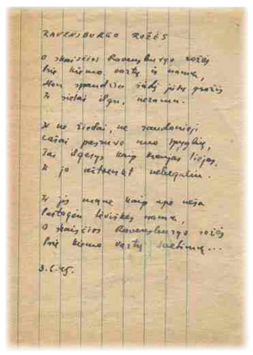 B. Brazdžionio eilėraščio „Ravensburgo rožės“ rankraštis