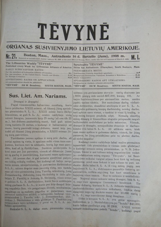 Susivienijimo lietuvių Amerikoje (SLA) leistas laikraštis „Tėvynė“, kurio redaktoriumi 1938–1941 m. buvo K. Jurgelionis