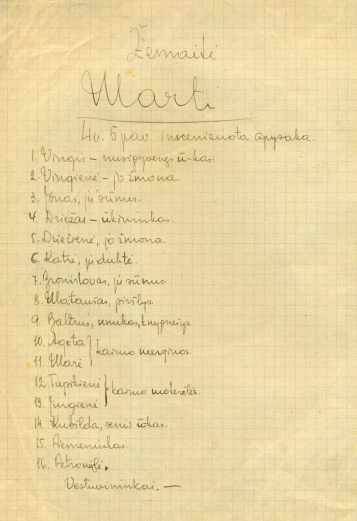 V. Miliūno Žemaitės „Marčios“ inscenizacija. 1945 m.
