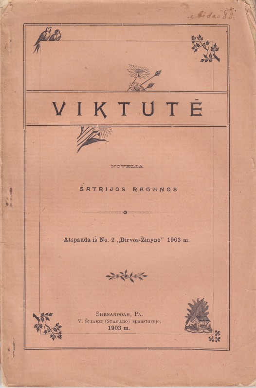 Pečkauskaitės apysaka „Viktutė“, išleista JAV. 1903 m.