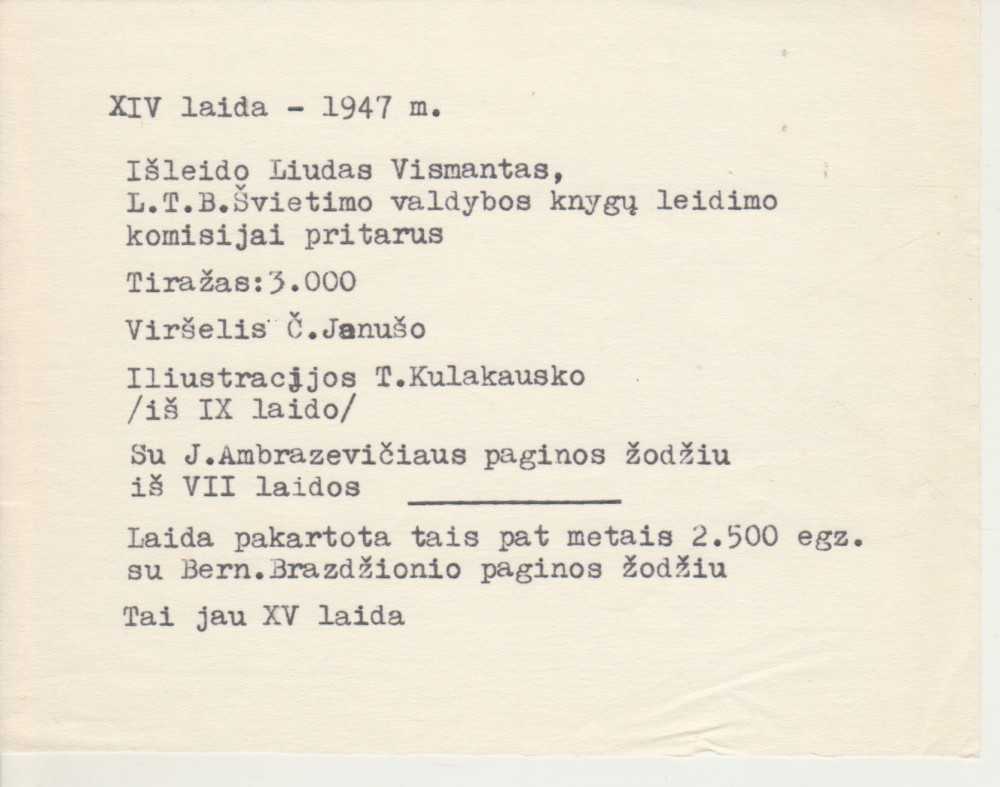 „Pavasario balsai“. Viurcburgas, 1947 m., kortelė
