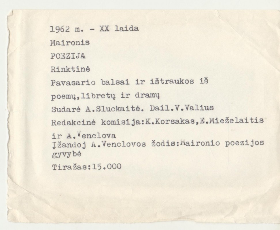 „Poezija“. Vilnius, 1967 m. Brazdžionio komentaras