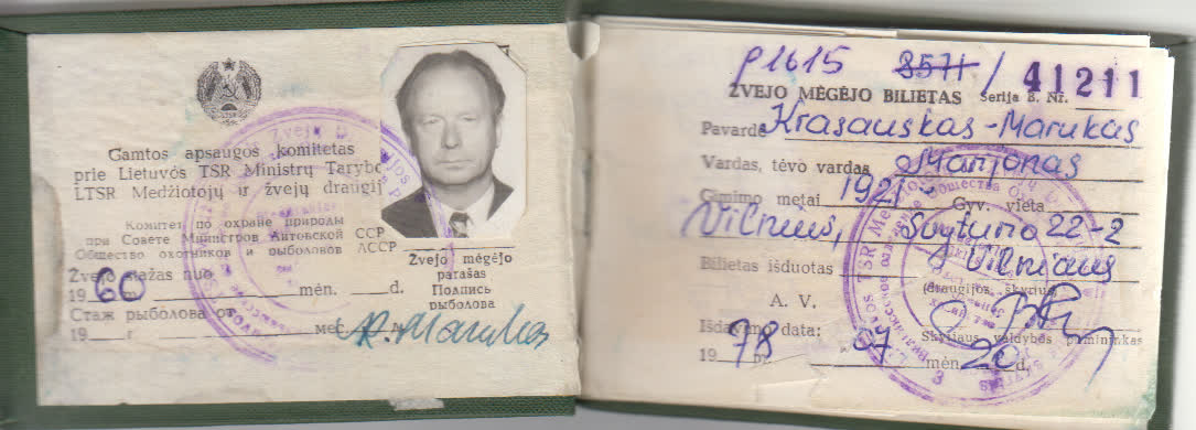 Žvejo mėgėjo bilietas 1960 m.