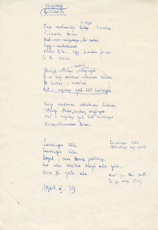 Eilėraščio „Negimęs eilėraštis“ rankraštis. 1969 m.
