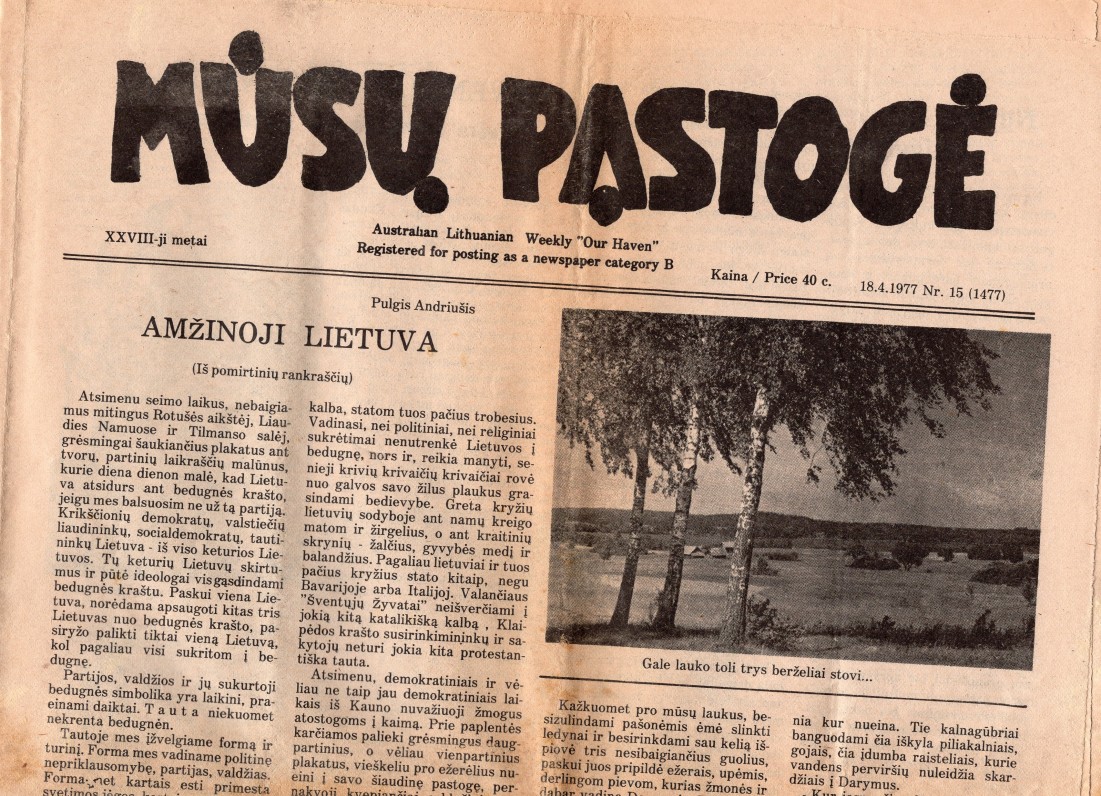 Laikraštis „Mūsų pastogė“, kurį redagavo V. Kazokas