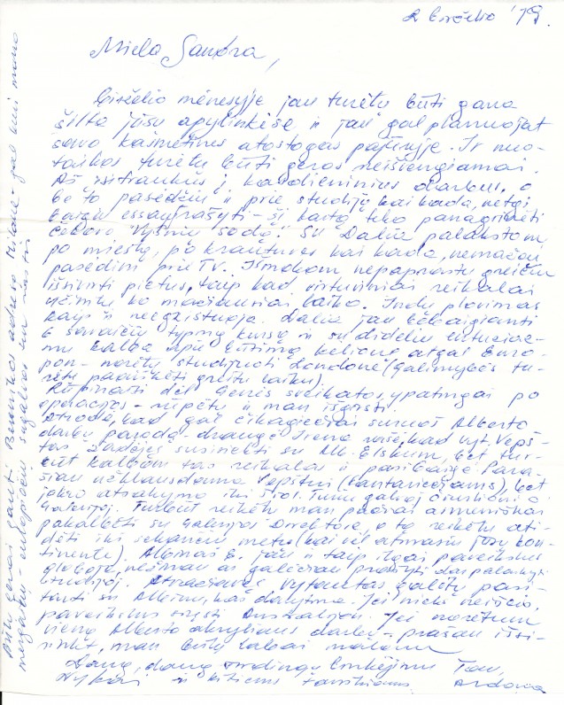 Laiškas Aleksandrai Laucevičiūtei–Čipkienei