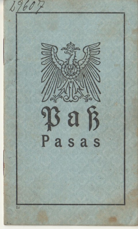 Paso, išduoto B. Brazdžioniui 1918 m. sausio 28 d., viršelis