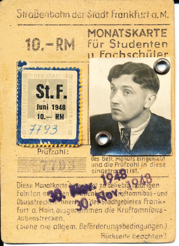 Studento pažymėjimas-kortelė, išduota A. Baronui 1948 m.