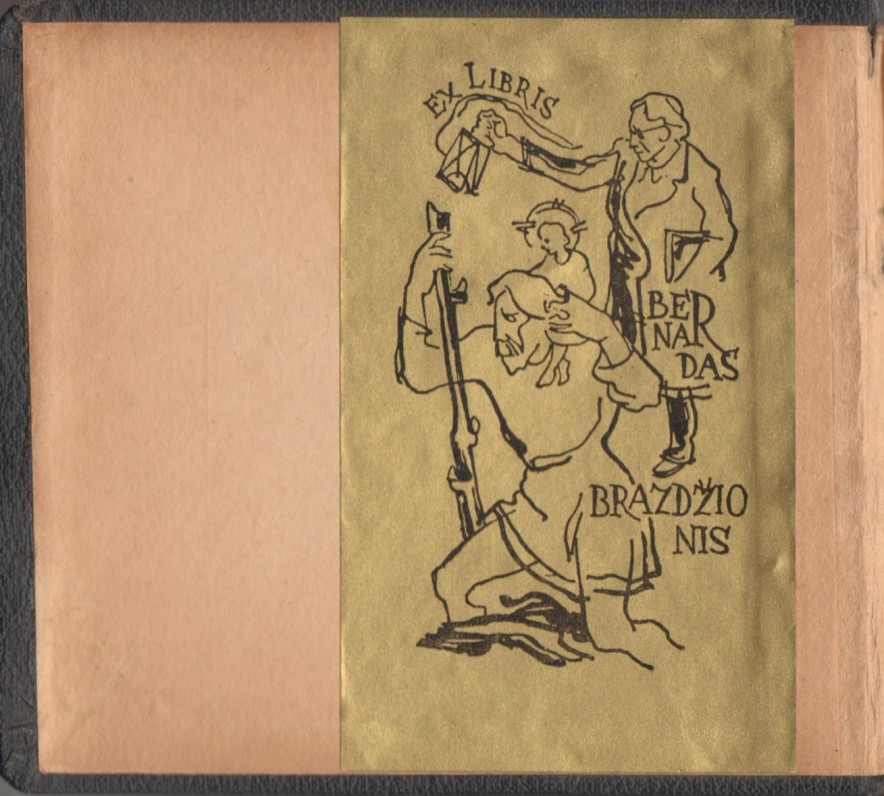 „Knyga giesmių arba Kanticzkos“. Tilžė, 1919 m. Atvartas su Bernardo Brazdžionio ekslibriu (dail. A. Vaičaitis)