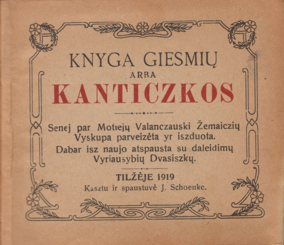 „Knyga giesmių arba Kanticzkos“. Tilžė, 1919 m. Titulinis lapas