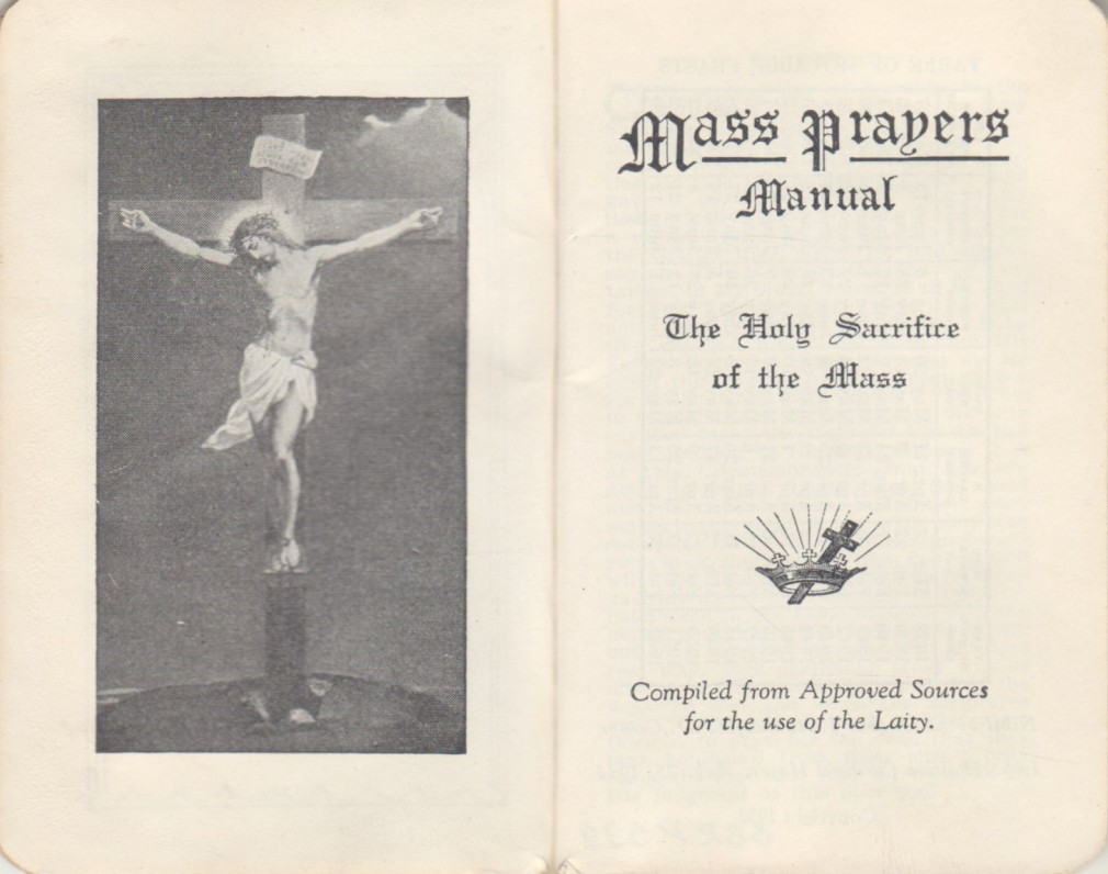„Mass Prapers. Manual. The Holy Sacrifice of the Mass“. [Šventoji Mišių auka]. [JAV, 1938 m.] Maldynas. Anglų k. Titulinis lapas
