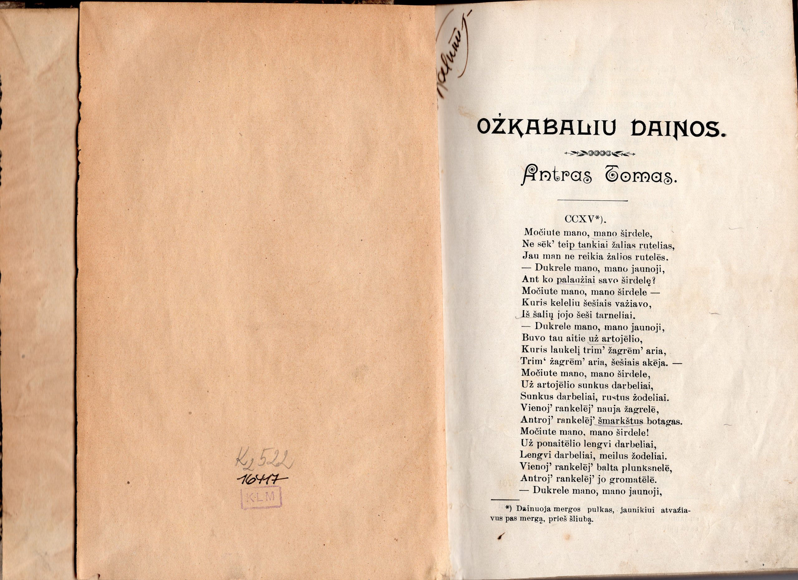Ožkabalių dainos. Surinko d-ras J. Basanavičius. Shenandoah, 1902 m.