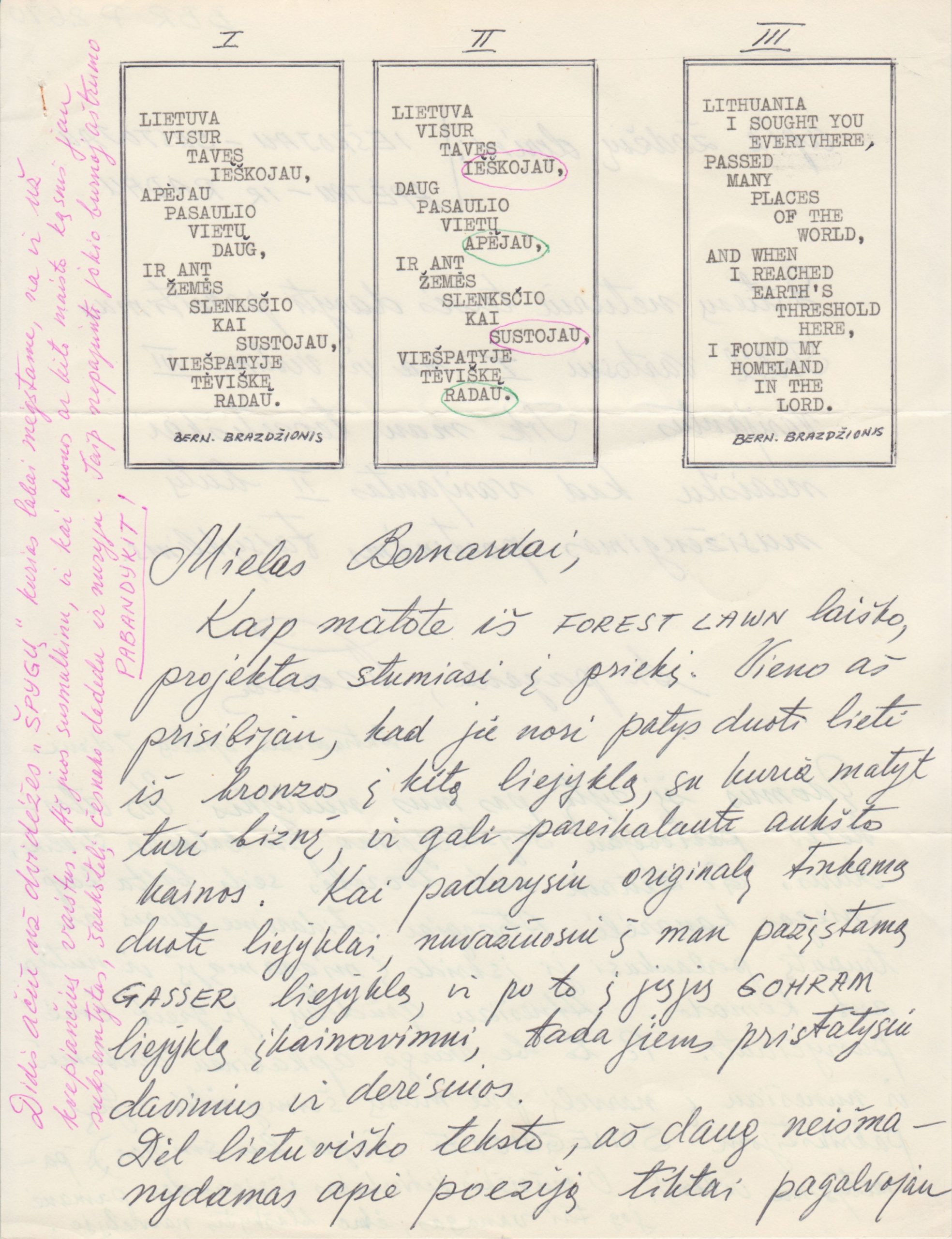 P. Gasparonio laiškas B. Brazdžioniui. Be datos