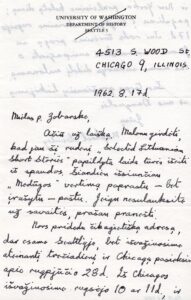R. Sealey laiškas S. Zobarskui. Čikaga, 1962 m. rugpjūčio 17 d.