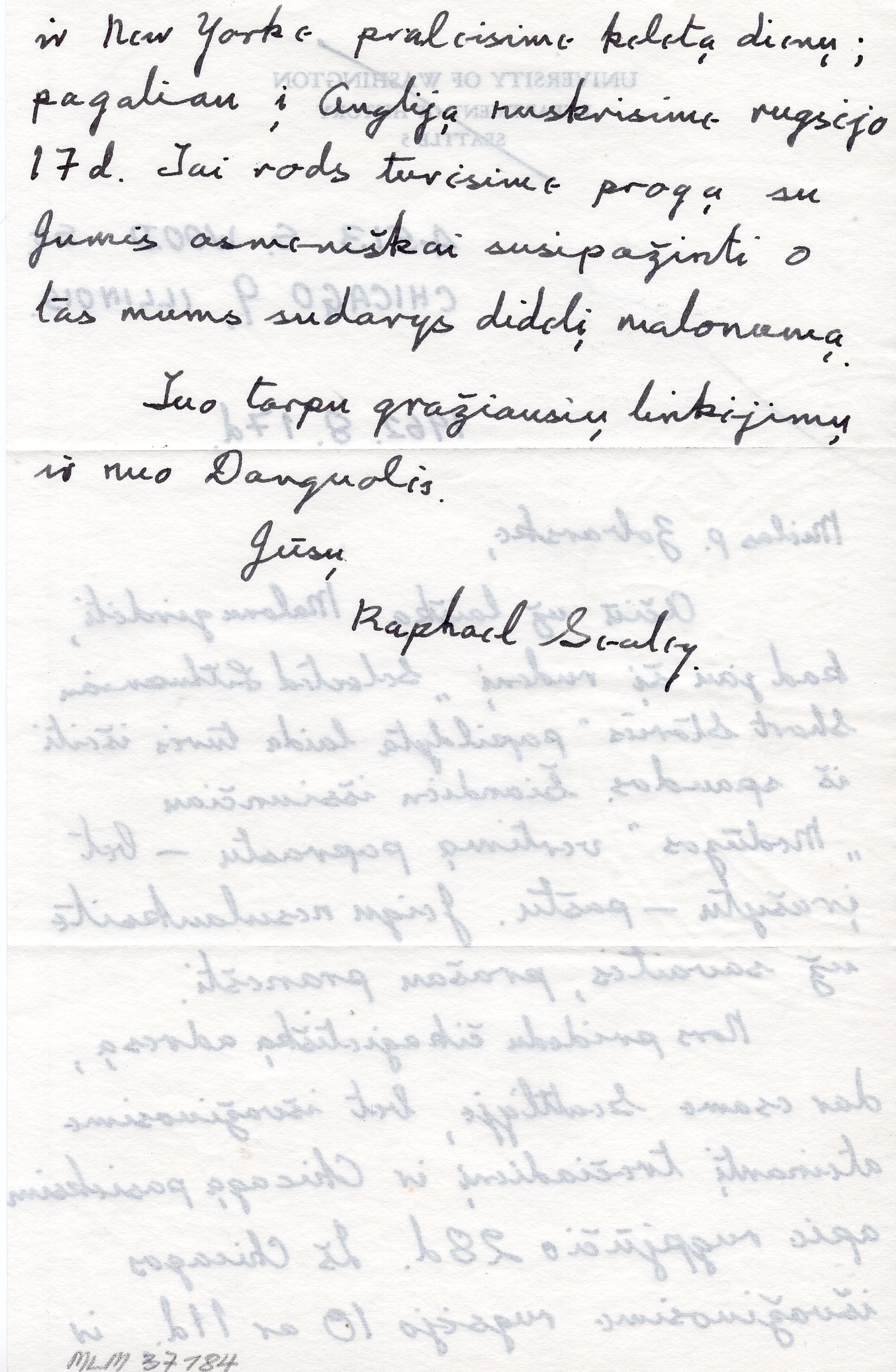 R. Sealey laiškas S. Zobarskui. Čikaga, 1962 m. rugpjūčio 17 d.