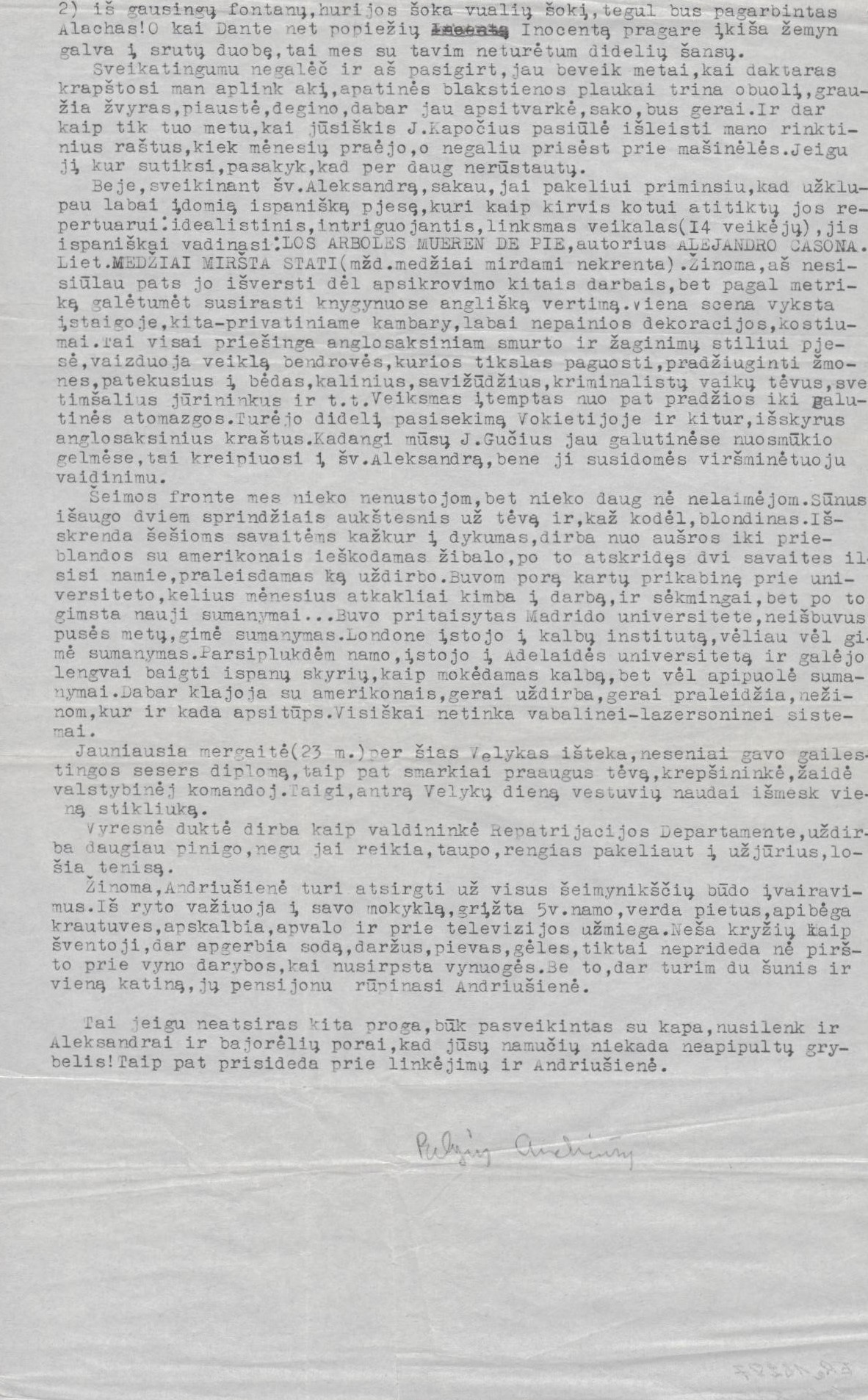 P. Andriušio laiškas A. Gustaičiui. Adelaidė, 1967 m. vasario 19 d. 2 psl. MLLM 87061