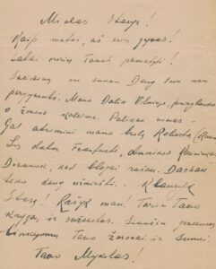 M. Hofmeklerio laiškas S. Santvarui. Vokietija. Apie 1945-1949 m.