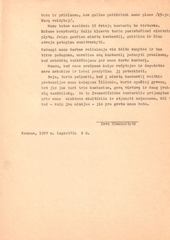 Dokumento Kauno m. vykdomojo komiteteo pirmininkui, II lapas. Kaunas, 1957 m. MLLM 24928 2