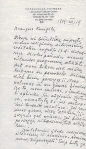 L. Andriekaus laiškas kunigui J. K. Matulioniui