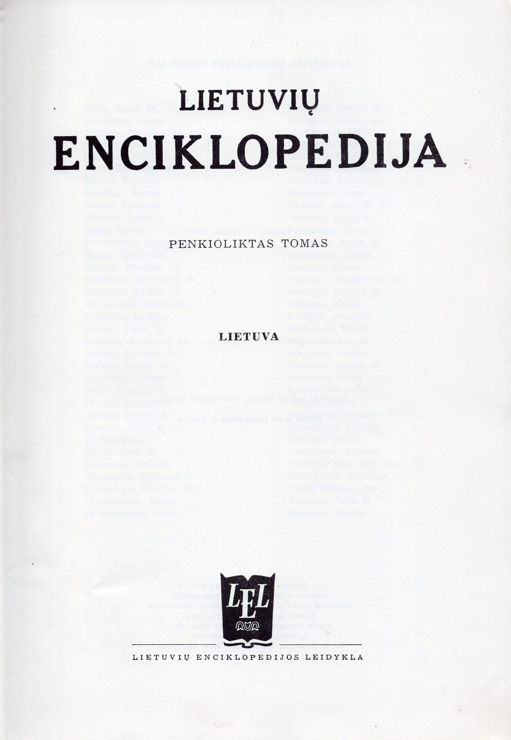 „Lietuvių enciklopedija“ XV tomas, skirtas Lietuvai