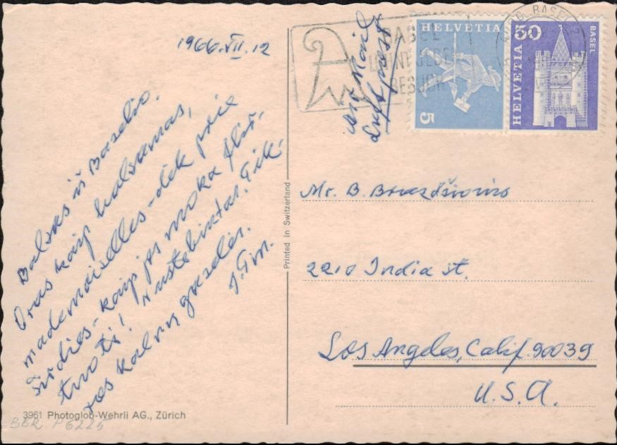 J. Tininio laiškas B. Brazdžioniui. Bazelis. 1966.VII.12.
