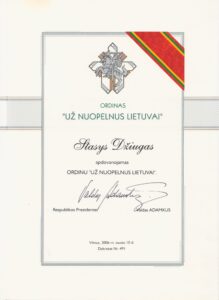Apdovanojimo dokumentas. 2006 m.
