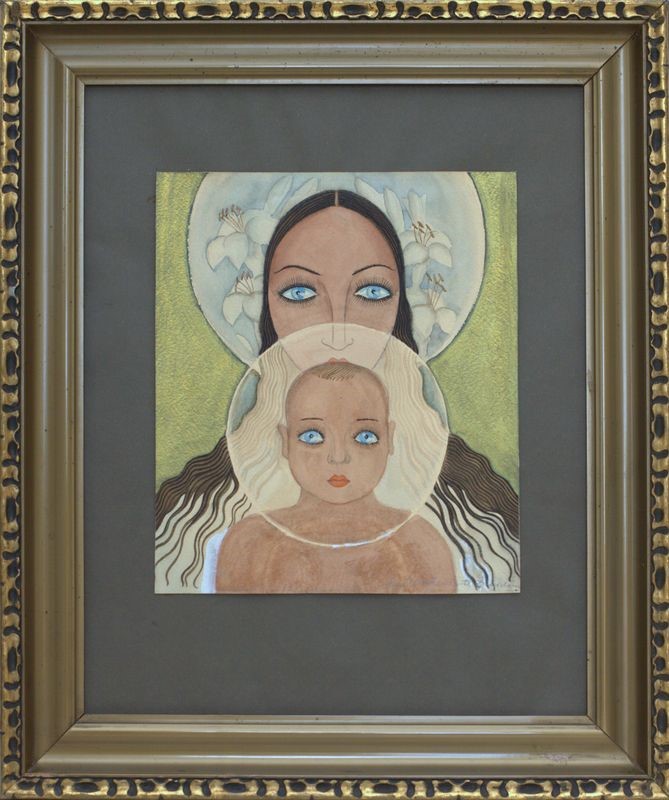 Vaižganto memorialinis daiktas. Halinos Naruševičiūtės-Žmuidzinienės paveikslas „Madona su kūdikiu“. MLLM 1086