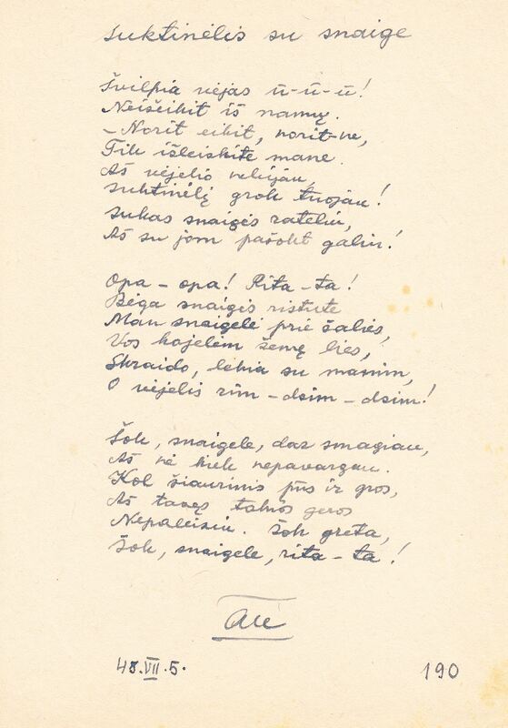 A. Matučio eilėraštis „Suktinėlis su snaige“. 1948-07-05. MLLM GEK 30752