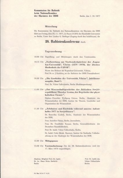 38-osios baltistų konferencijos programa. Berlynas, 1977 m. MLLM P11232