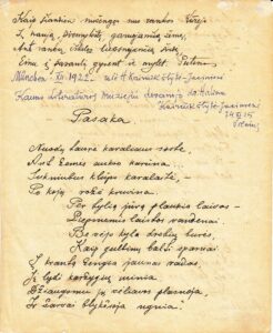 V. Mykolaičio rankraštis. Eilėraštis „Pasaka“. MLLM 16405