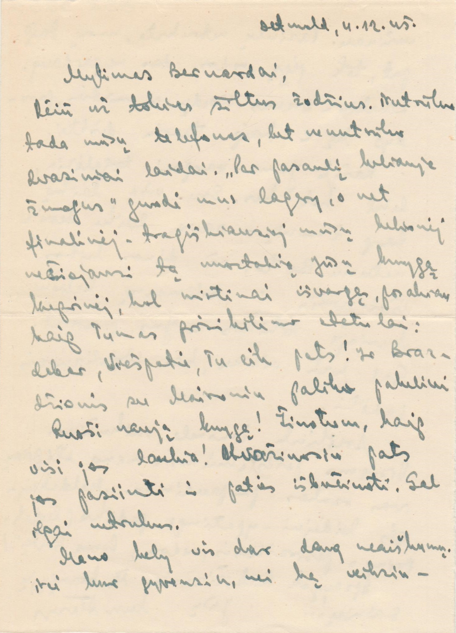 S. Būdavo ranka rašytas laiškas B. Brazdžioniui. 1945-12-04. BBR 5935