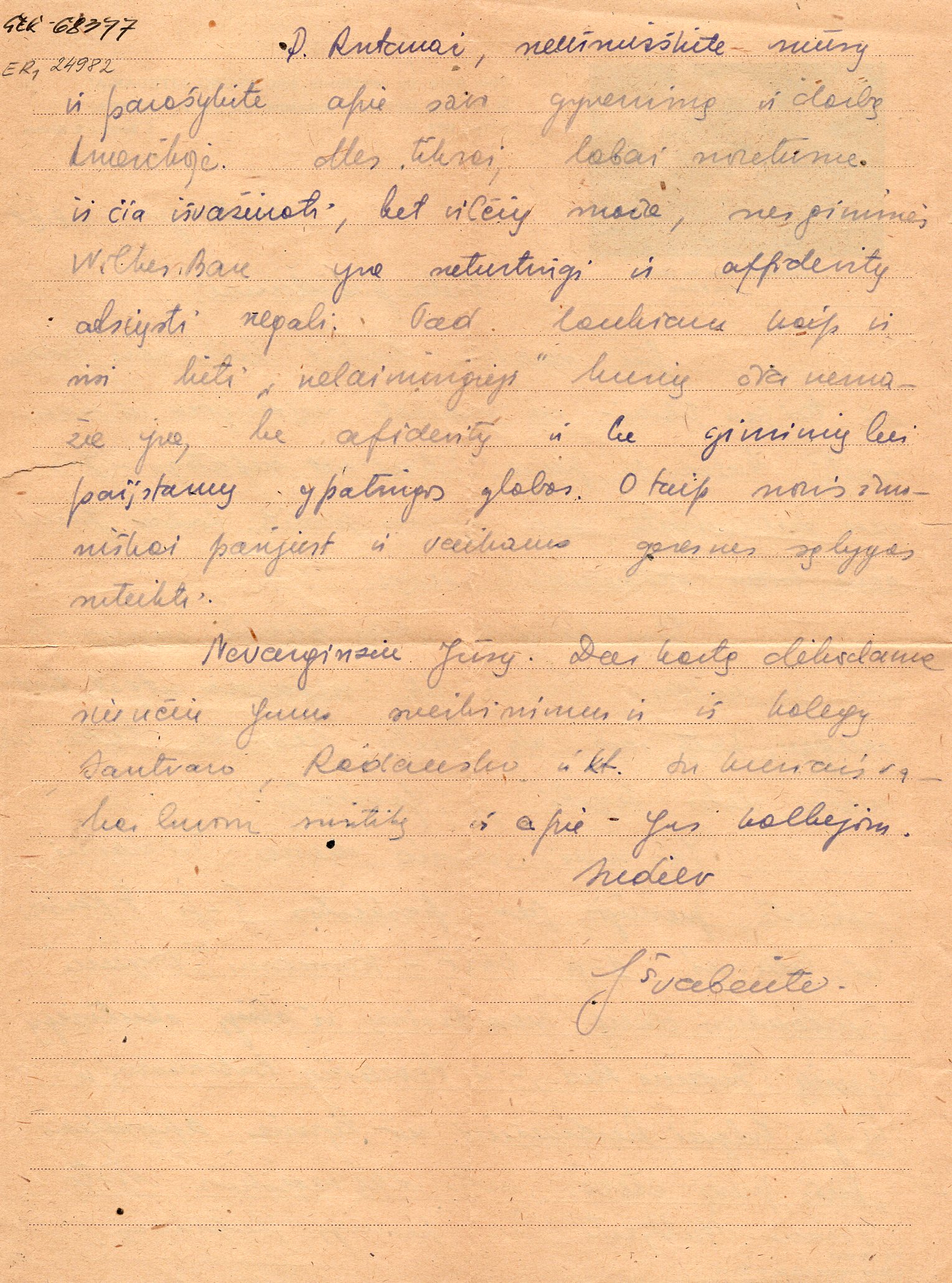 J. Švabaitės-Gylienės laiškas A. Vaičiulaičiui. Roitlingenas, 1948-11-08. MLLM 68377