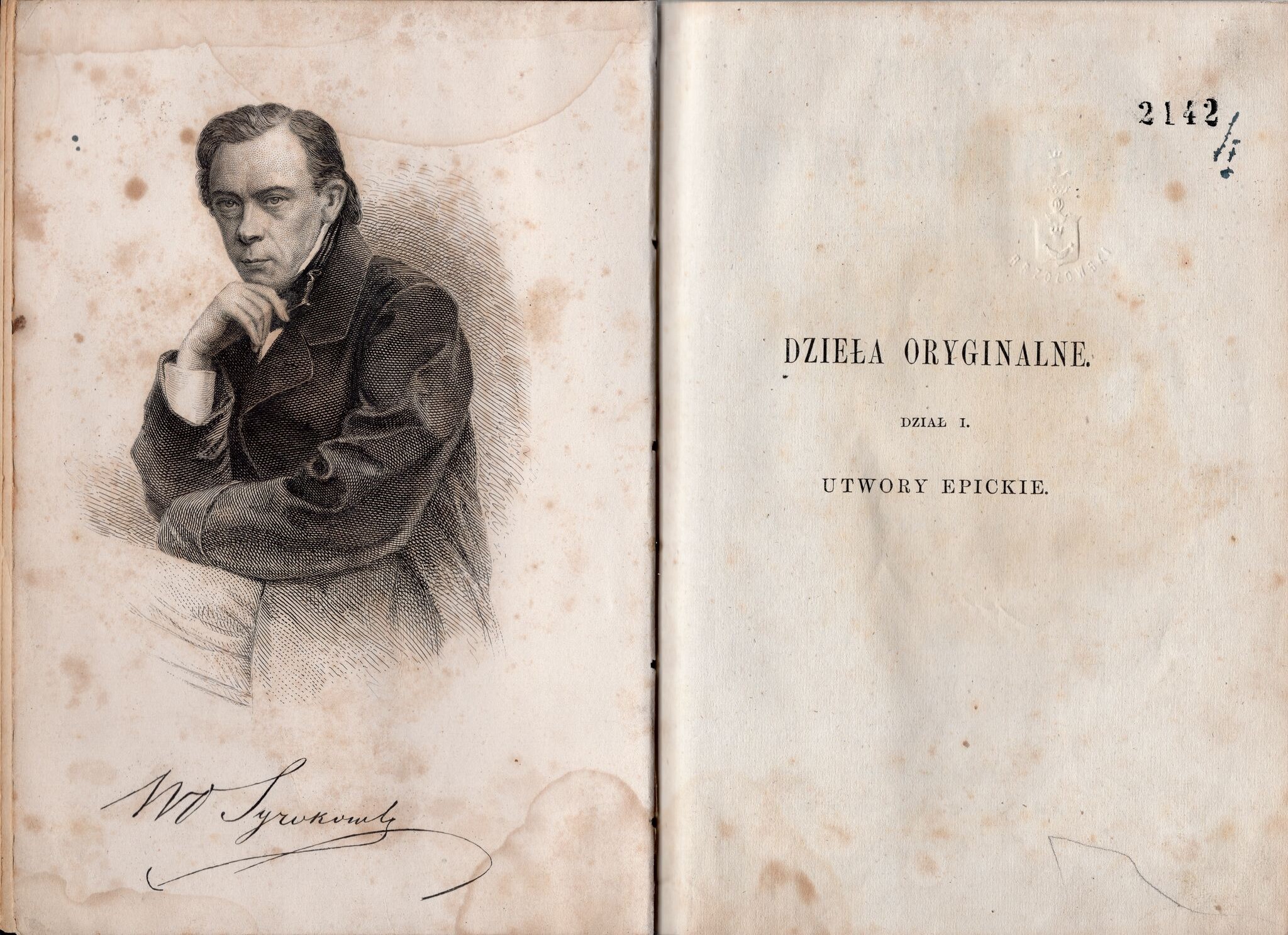 Liudviko Kondratovičiaus poezija (Vladislovo Sirokomlės). Tomas I. Varšuva, „Gebethner i Wolff“ leidykla. 1872 m. Knyga lenkų k. Įklija su autoriaus portretu. MLLM 134008
