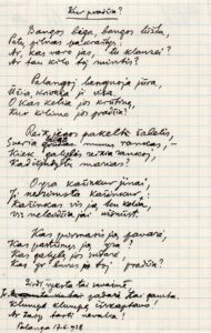 Žalia Rūta. Kur pradžia Palanga, 1928-06-17. Eilėraščio rankraštis. MLLM 14208
