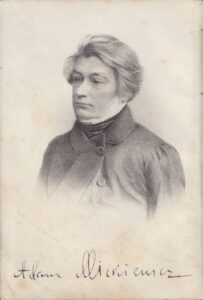 Adomas Mickevičius. Raštai. T. 1. Varšuva: S. H. Merzbacho knygynas, 1858. Knyga lenkų kalba. MLLM 29466. Knygoje yra atspausdintas A. Mickevičiaus portretas, litografijos autorius – Maksymilian Fajans (1825–1890)