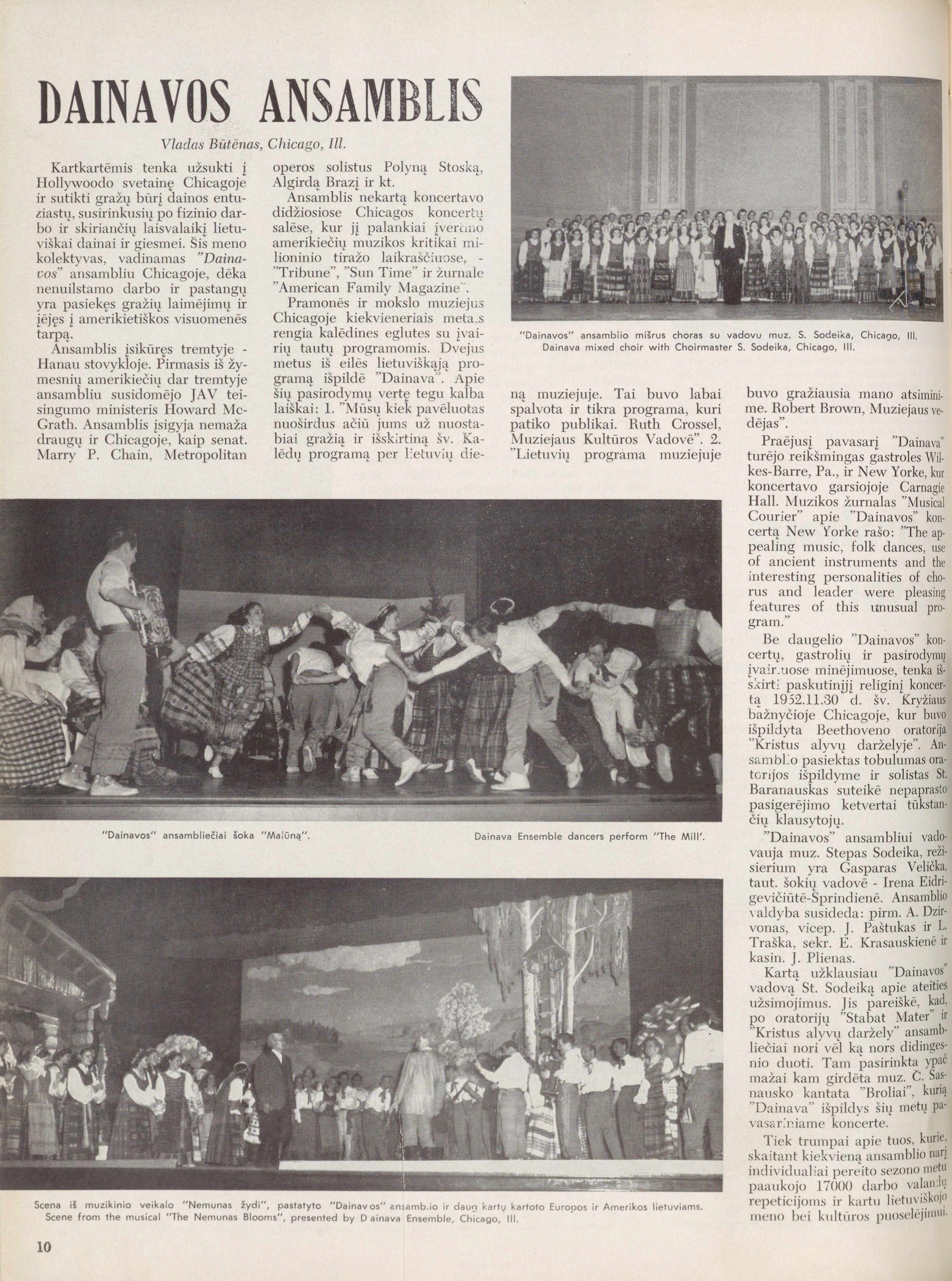 V. Būtėno straipsnis apie „Dainavos ansamblį“ žurnale „Lietuvių dienos“. 1953 m. Nr. 4. MLLM 47548