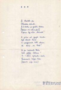 H. A. Čigriejaus eilėraščio „Ar iškentėta jau…“ rankraštis. 1969–1971. MLLM 131431