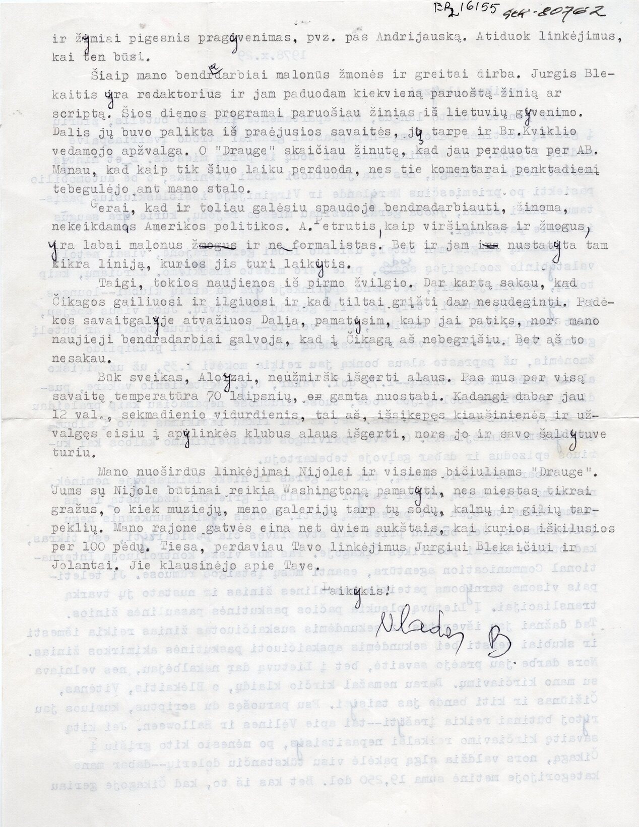 V. Būtėno laiškas A. Baronui. Vašingtonas, 1978-10-29. MLLM 80762