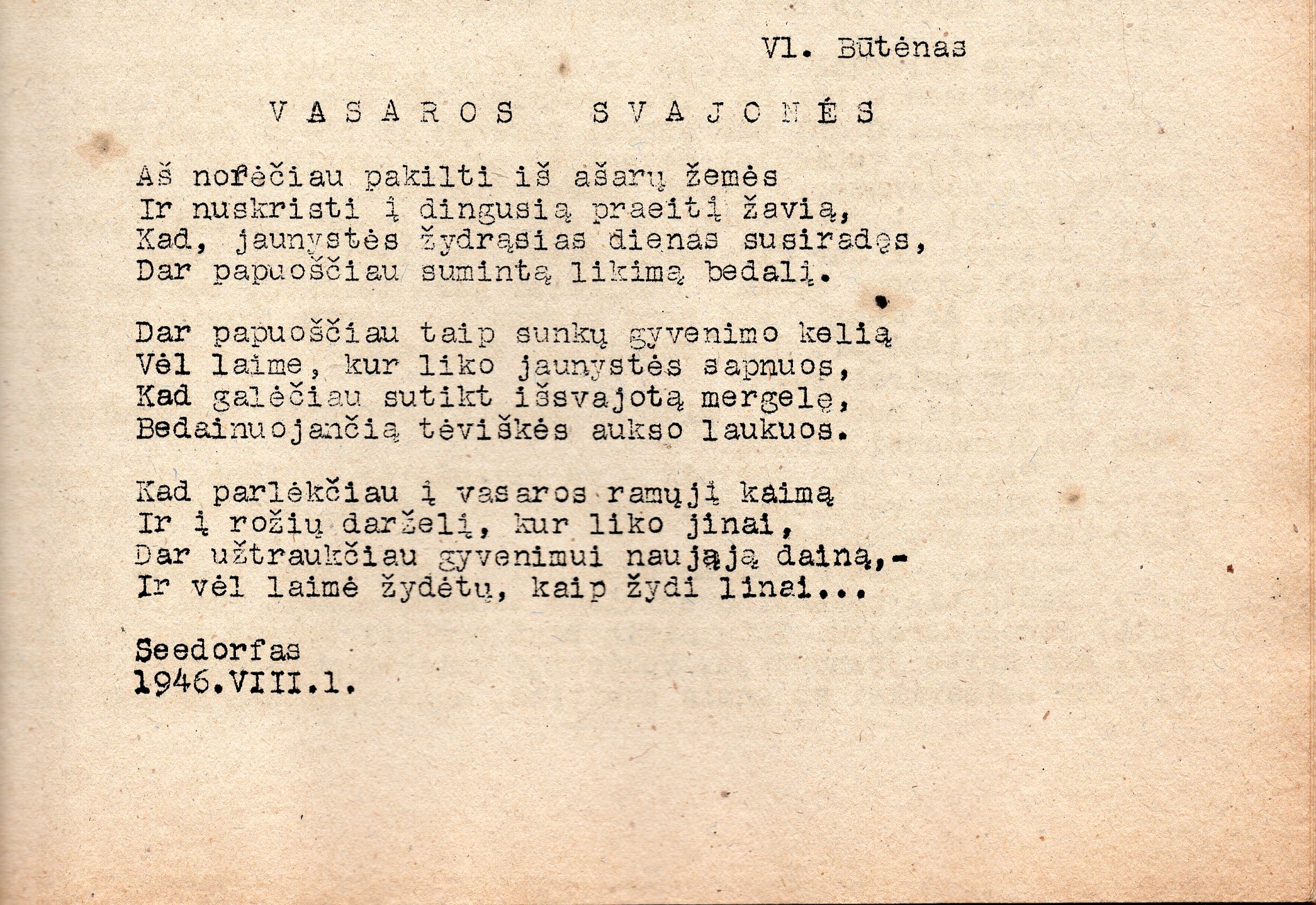 V. Būtėno eilėraštis žurnale „Žingsniai“, 1946 m. Nr. 4–5 MLLM 68291