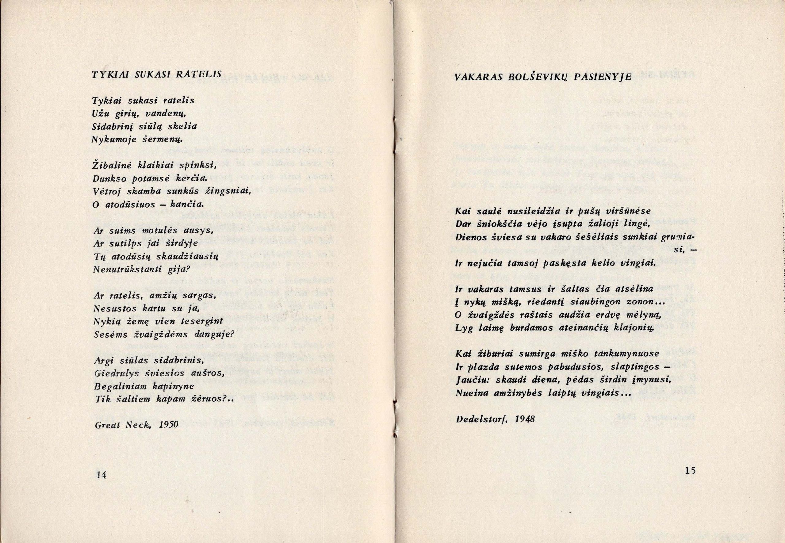 V. Būtėno eilėraščiai iš knygos Nuėję plotai. Čikaga, 1952 m. BBR 535