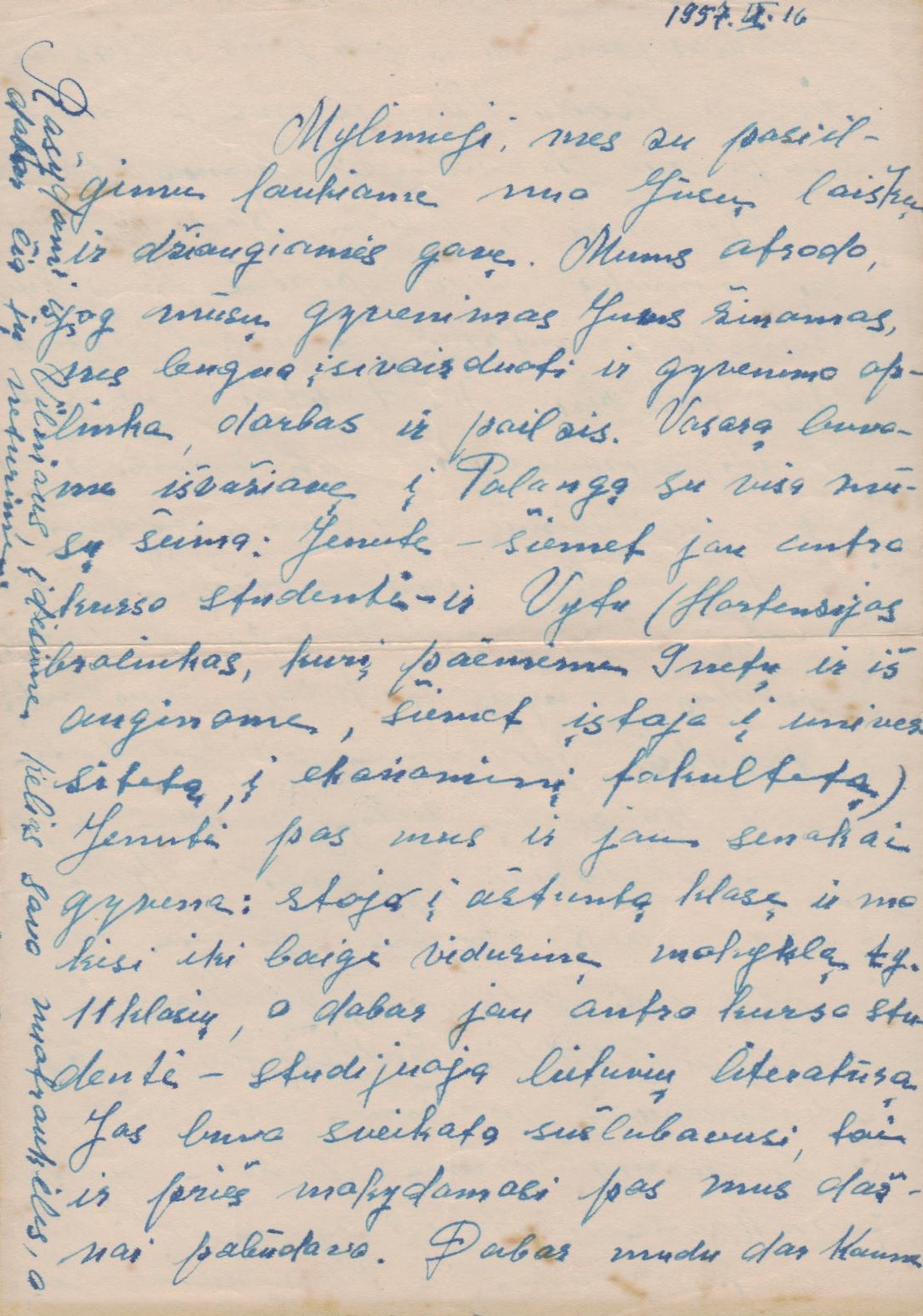 V. Mykolaičio-Putino laiškas M. Mykolaitytei. Kaunas. 1957.09.16. MLLM 120999 / ER1 32618