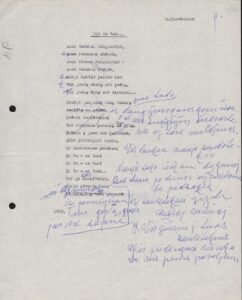 M. Mykolaitytės-Slavėnienės eilėraščių rinkinio „Parytys mieste“ fragmentas. MLLM 49068
