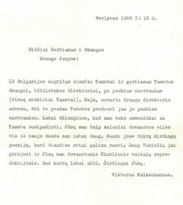 Vokiečių kalbininko Viktoro Falkenhano laiškas A. Jonynui. Berlynas, 1968.09.18. ĮK 23210