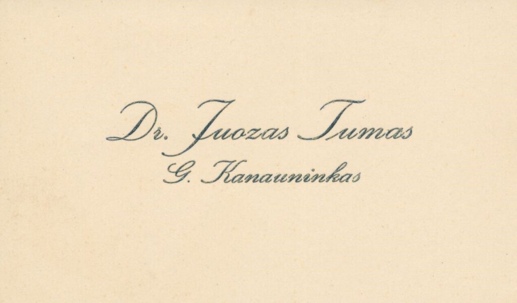 Vizitinė kortelė „Dr. Juozas Tumas G. Kanauninkas“ MLLM 1204