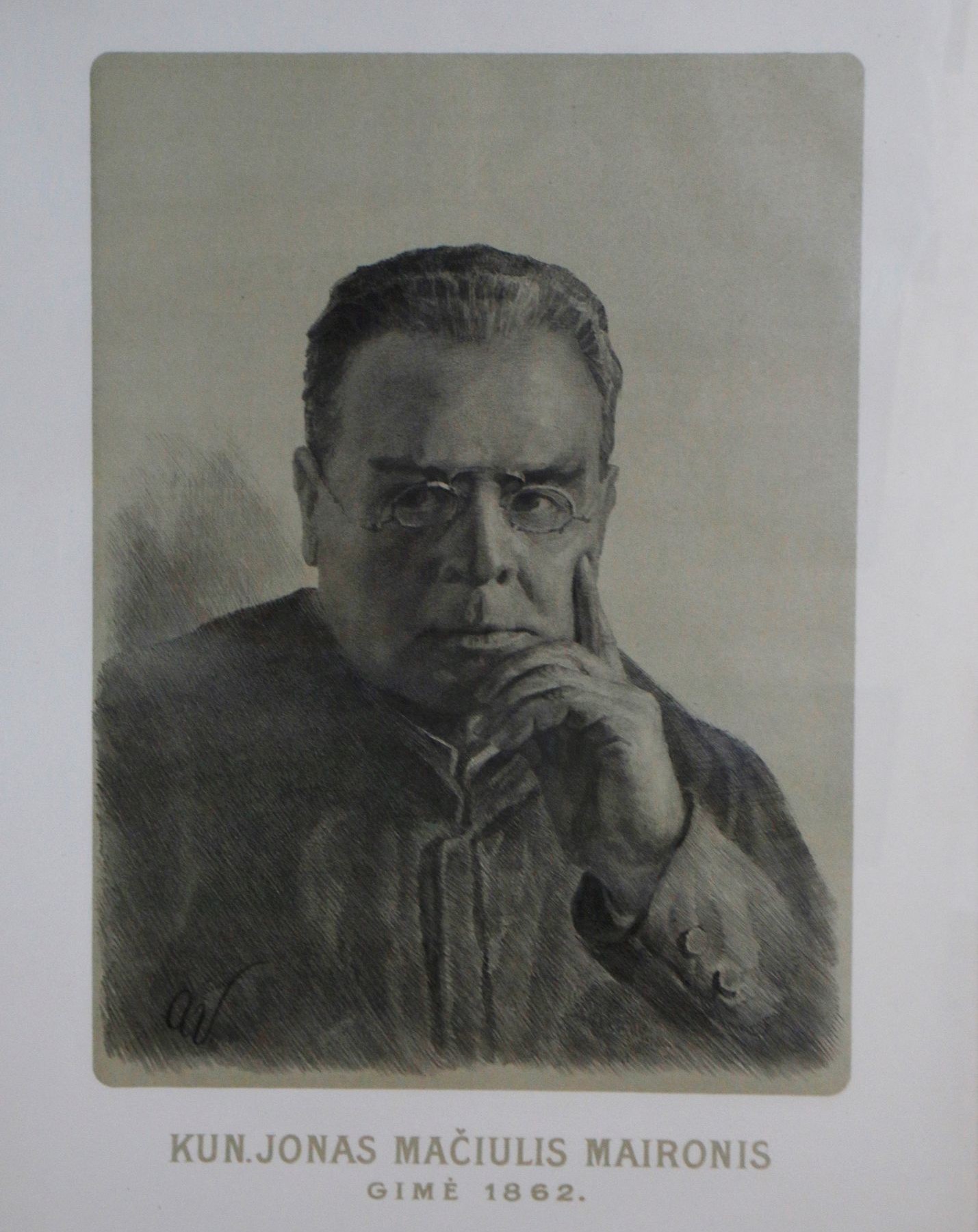Litografija. Kun. Jonas Mačiulis-Maironis, autorius Adomas Varnas. Apie 1923 m. MLLM  115950