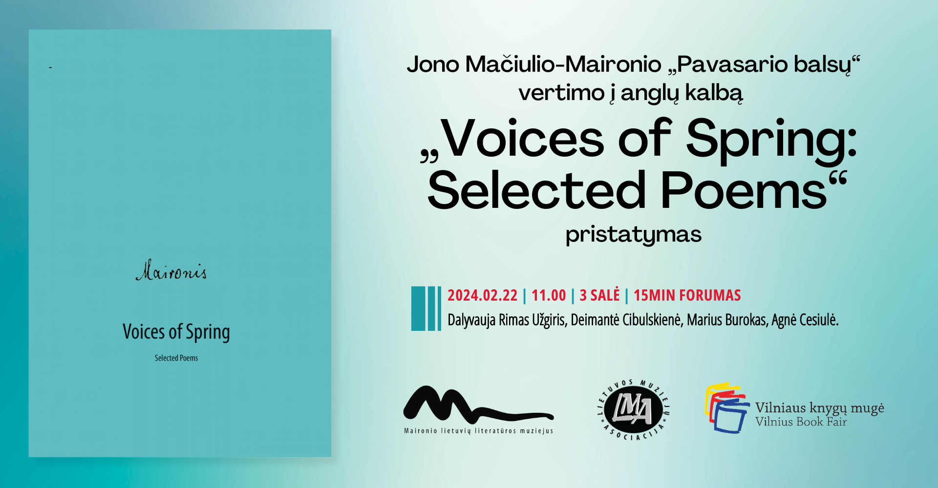 Maironio „PAVASARIO BALSŲ“ vertimo į anglų k. „Voices of Spring: Selected Poems“ pristatymas