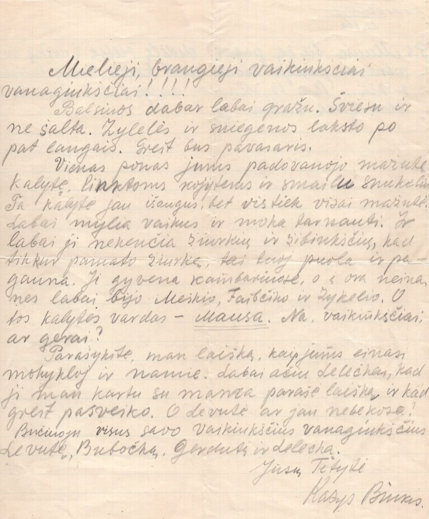 K. Binkio laiškas vaikams, rašytas iš Balsių į Kauną. Apie 1932 m. MLLM 26567